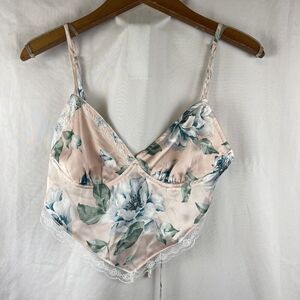 Musette Satin Scarf Spagetti floral and lace Tie back top Pink XS